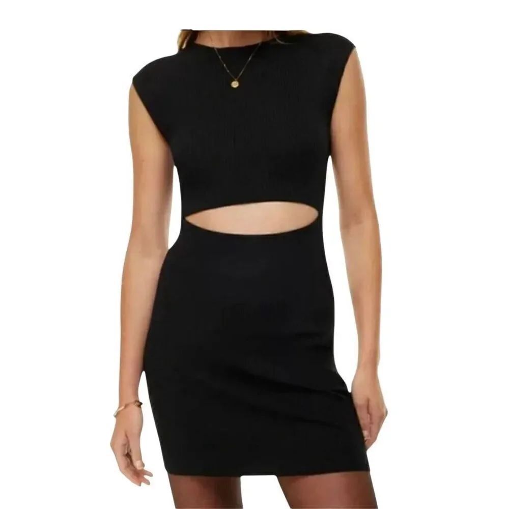 Aritzia Wilfred Free cut out knit black mini dress Medium